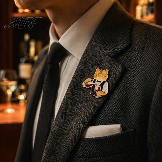 Alloy Jackets Badge Cartoon Red Wine Cat Brooch, Enamel Kitten Lapel Lightweight Pin, Backpacks Clothes Decorative Accessory for Women Men Pin