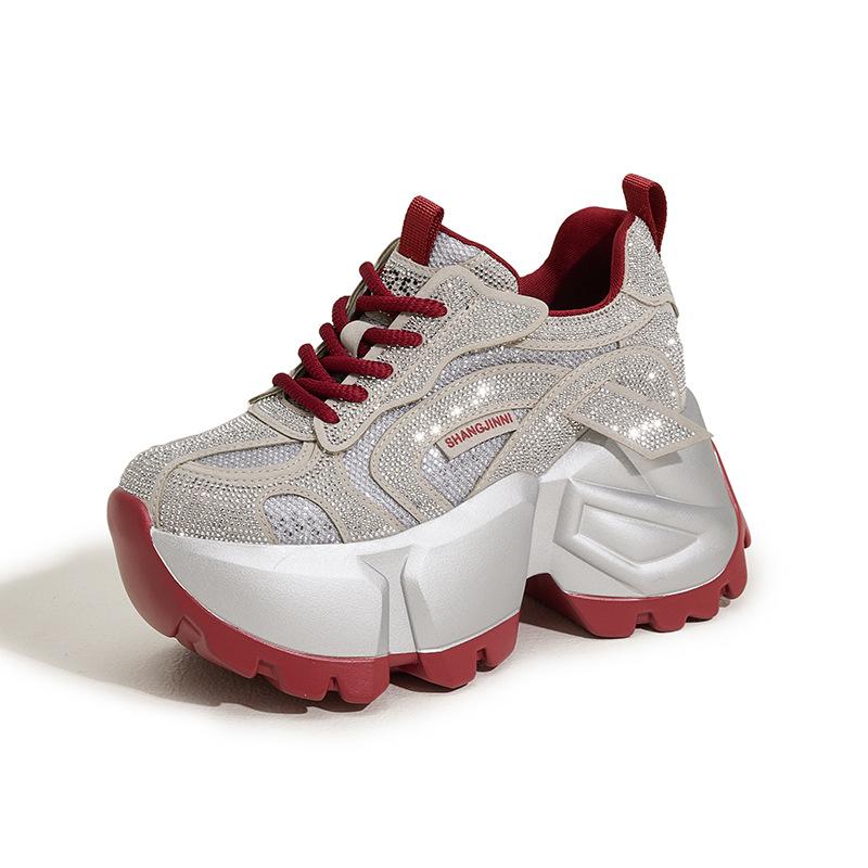 

Женские кроссовки «папины кроссовки» 2025 весна-осень новая модная универсальная обувь со стразами, повседневная спортивная обувь на толстой подошве-маффин, увеличивающая рост женская обувь 39