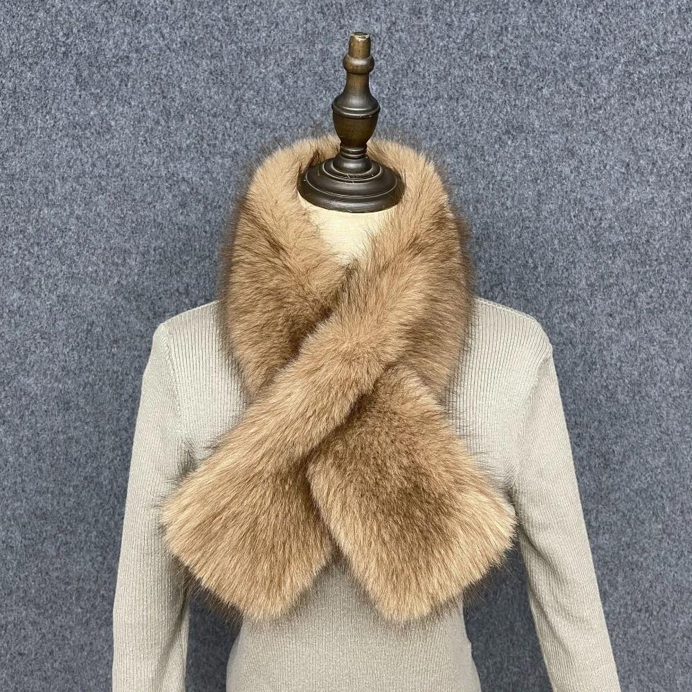Soft Plush Cross Collar Scarf Pull Through Winter Fur Collar Plush Neck Scarf Cold Weather Wear