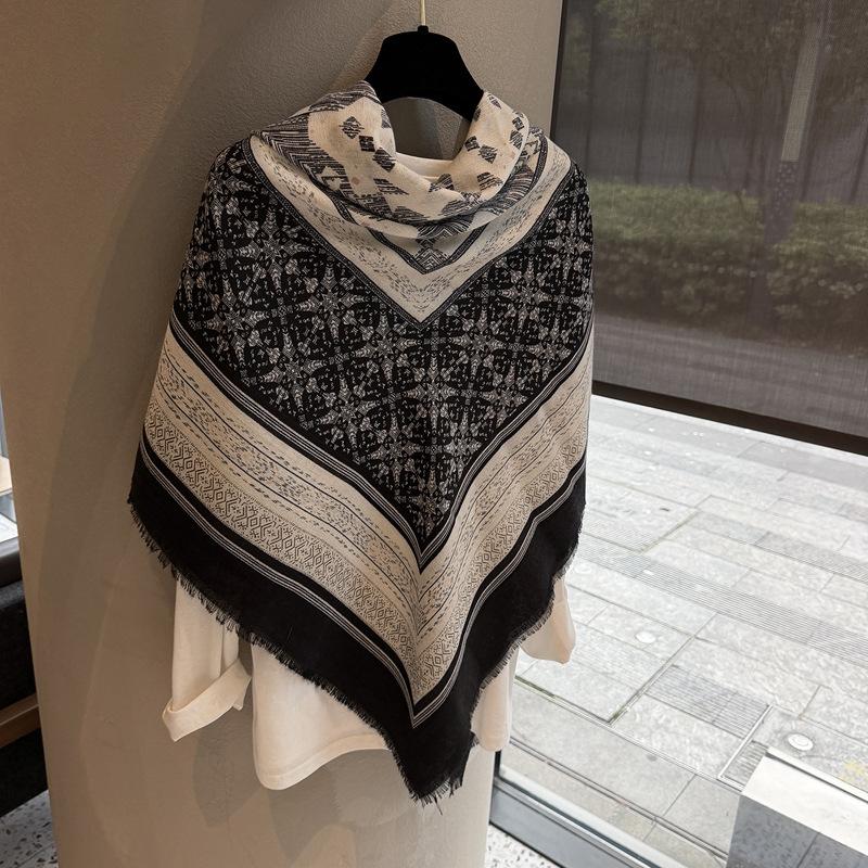Cotton And Linen Square Scarf Women'S Summer Silk Scarf Star Flower Versatile Scarf Summer Sunscreen Shawl Thin Square Scarf