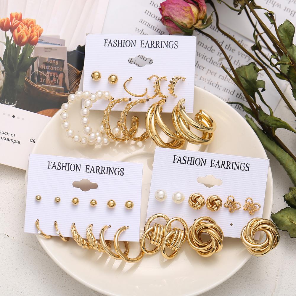IF ME Retro Butterfly Tassel Pearl Earrings Set Elegant Gold Earring Women Fashion Jewelry Accessories