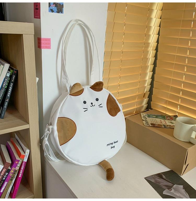 Japanese Ins Cute Cartoon Student Make-up Bag Shoulder Bag Female Soft Cute Funny Cat Messenger Bag Canvas Big Pocket