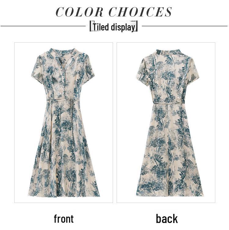 Letní šifonové šaty 2024: Krátkorukávové dlouhé šaty pro módní ženy ve věku 40-50 let