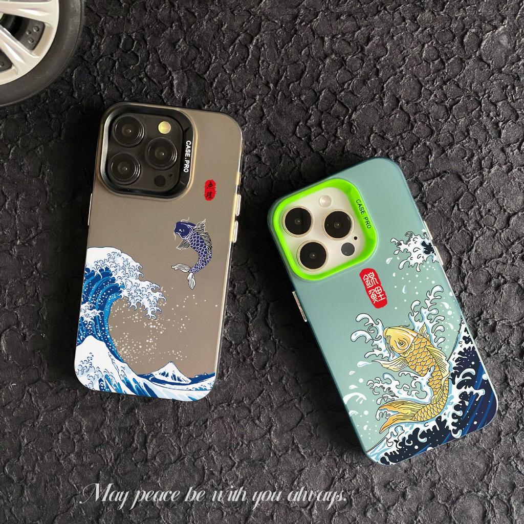 Color Silver Good Luck Koi Is Suitable for Apple 15 Mobile Phone Case iphone14plus/12Promax/11/13