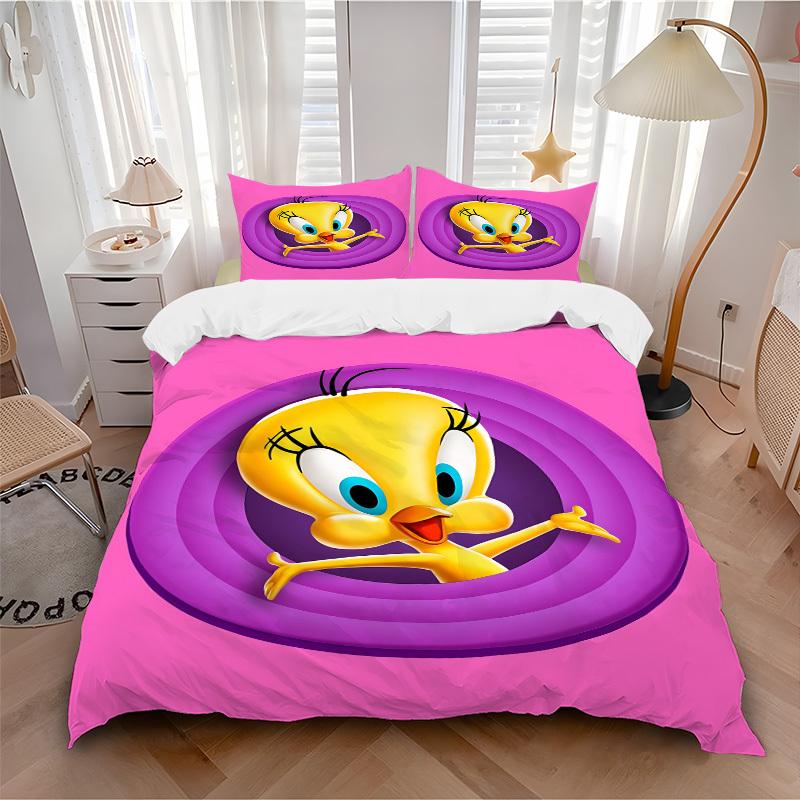 3pcs bedding set Tweety Looney Tunes Includes 1 Comforter+2 Pillowcases, Without Pillow Inserts, Soft Comfortable, Lightweight Breathable,165 135x200cm