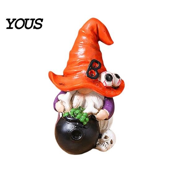 Weather Resistant Gnome Sculptures Halloween Witch Hat Figurine, Mini Wizard Resin Figurines Statue, Dwarf Sculpture Ornament for Indoor Outdoor