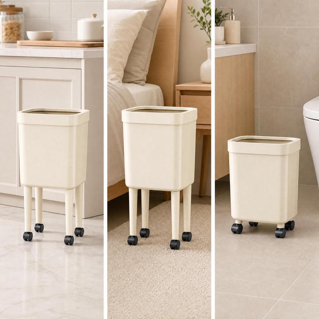 Wheeled Rectangular Trash Can with Caster Wheels Easy To Clean PP Plastic Waste