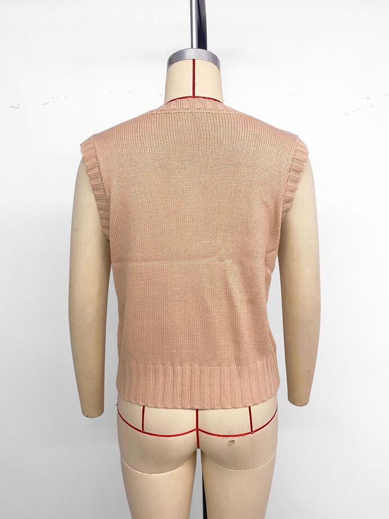 2025 European Sleeveless Solid Color Cable Knit Sweater Vest