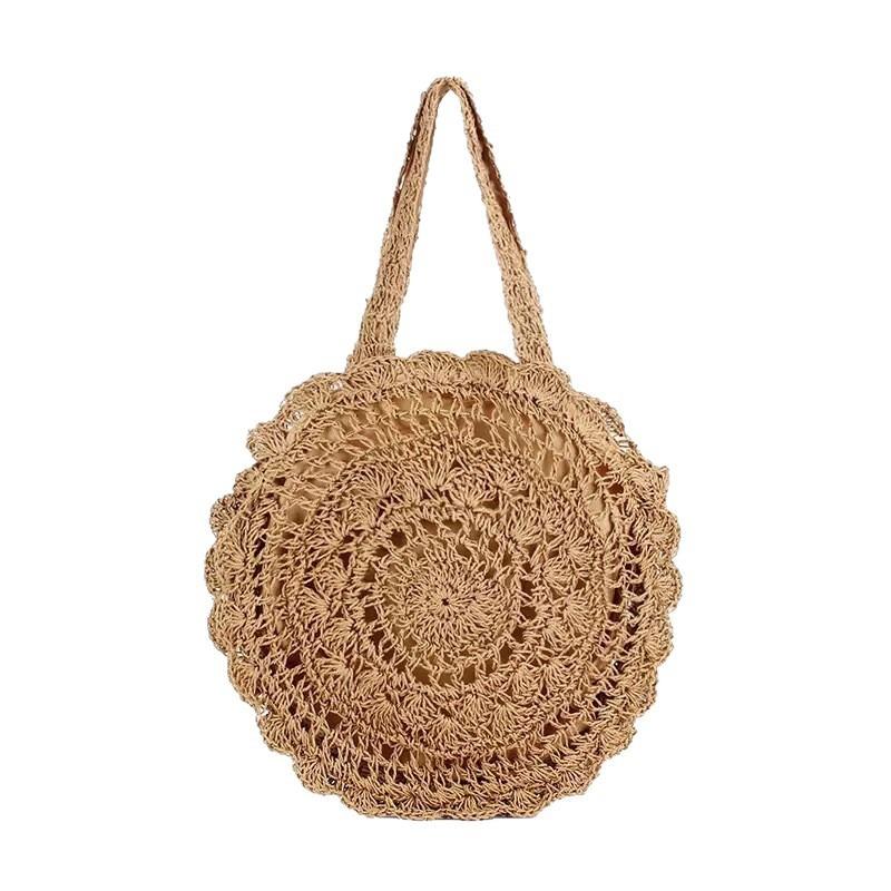 New lace hollow straw bag handwoven bag large capacity tote bag women's seaside vacation shoulder beach bag