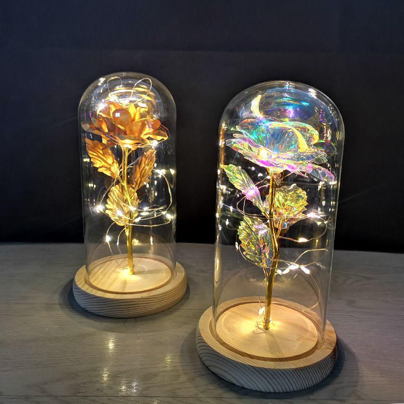 Stunning Eternal Flower In Glass Dome With Led Lights Unique Home Decor