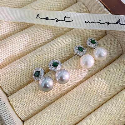 Exquises Boucles d'Oreilles Perles Diamant Vert pour Femmes avec Design de Niche Haut de Gamme Luxe Léger