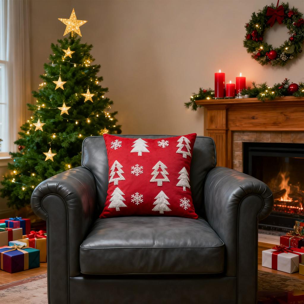 Christmas Green Pillowcase 17.71 X 17.71Inches Christmas Tree With Snowflakes Throw Pillowcase