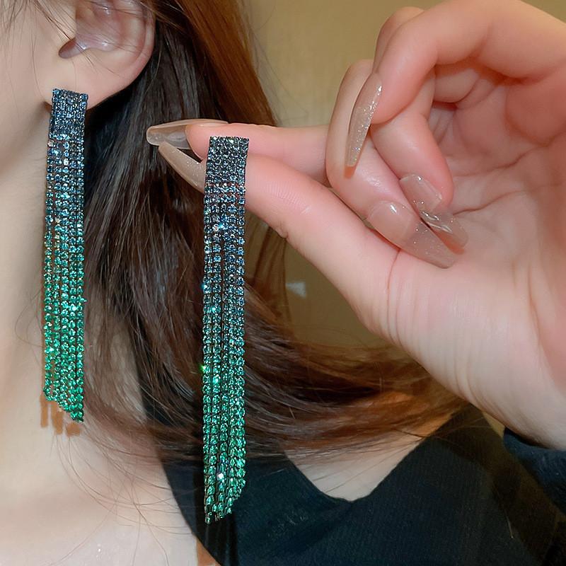 Luxury Super Flash Rhinestone Long Fringed Earrings for Women