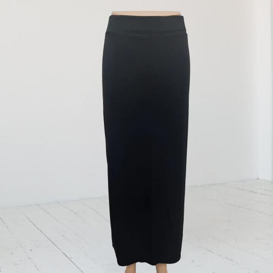 Dámska rebrovaná bodycon sukňa s rozparkom, vysoký pás, ceruzková sukňa, obopínajúca boky, úzky strih, dlhá sukňa, sukňa pre kancelársku dámu, pracovná sukňa