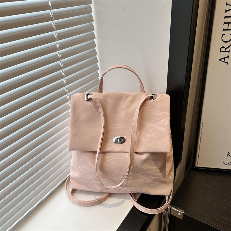 Womens Summer Minimalist Korean Style Backpack With Lock Closure For Daily Use
