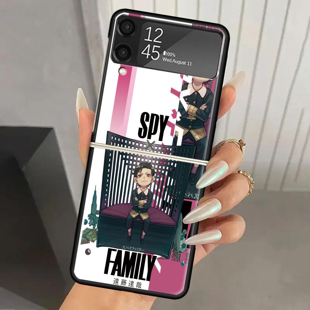 Anime Spy Family Anya Hard PC Phone Case For Samsung Galaxy Z Flip 7 6 5 4 3 Black ZFlip7 ZFlip6 Flip5 Flip4 Flip3 5G Print Cove