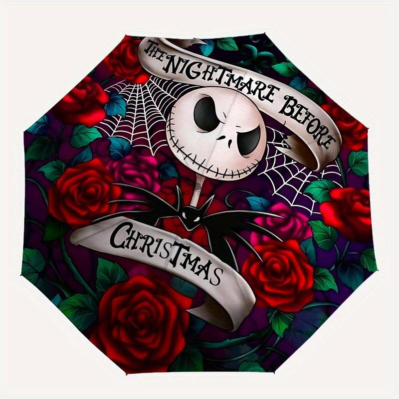1 Auto Open Nightmare Before Christmas, Jack Skellington Themed Colorful 8-rib Portable Umbrella for Men and Women, A Compact Commuting Comp