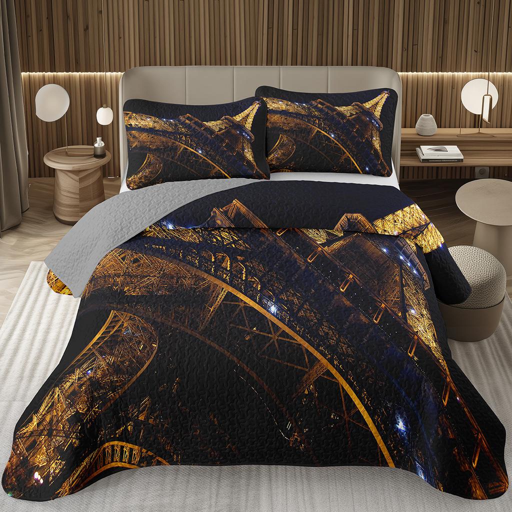 Eiffelturm Tagesdecke Vintage Paris Stadtlandschaft Quilt-Set Doppel-/Queen-Größe, Weiche Leichte Wendbare Tagesdecke für Mädchen Frauen