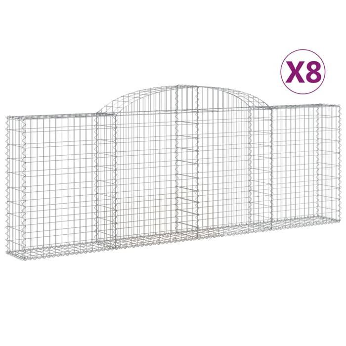 VidaXL Paniers à gabions arqués 8 pcs 300x30x100/120 cm fer galvanisé, gabion, cage de gabion, panier de mur de gabion, mur 3146527