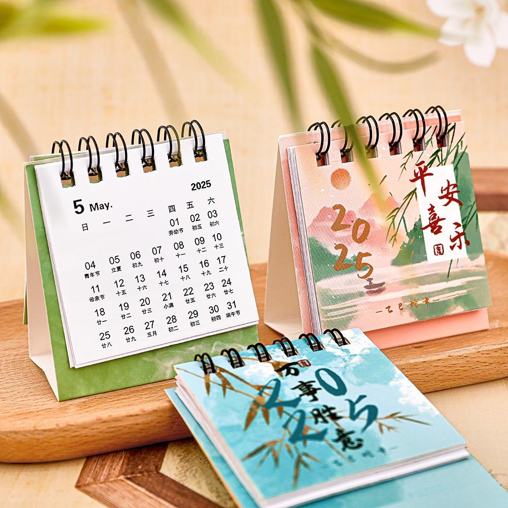 

2pcs Portable Design Mini Desktop Calendar Exquisite Desktop Planner Standing Flip Calendar Office розовый