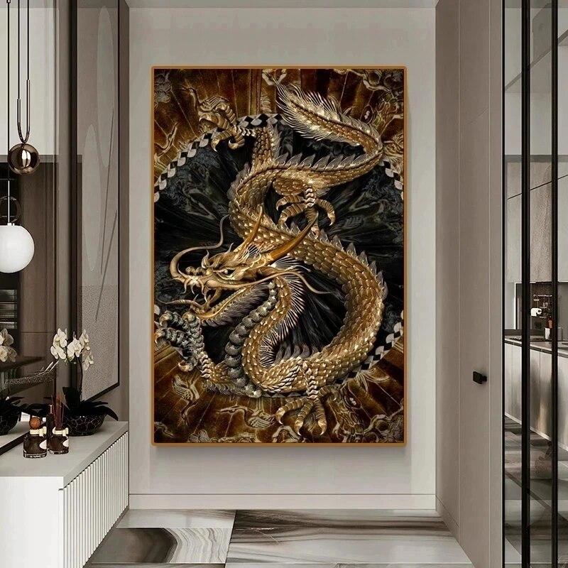 Modern Retro Chinese Dragon Canvas Painting Posters and Prints Wall Art Picture for Living Room Home Wall Decoration Cuadros