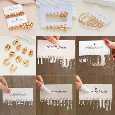 Luxury  Fashion Gold Silver Hoop Earring Set for Women Twist Piercing Retro  Earrings Accessories Jewelry