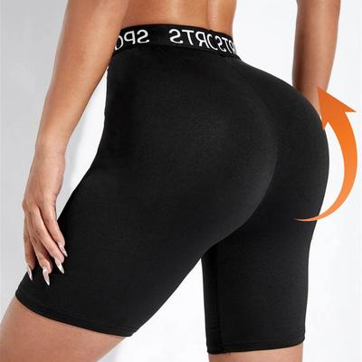 Super Soft Letter Waist Biker Shorts for Women No See Through Workout Running Yoga Athletic Push Up Gym Fitness Shorts