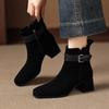 Krazing Pot Cow Suede Nubuck Square Toe Thick Heels Chelsea Boots Size 42 Zip Beauty Lady Women Ankle Boots