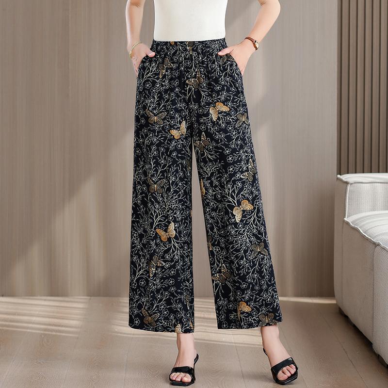 Pantaloni Estivi da Donna Taglie Forti a Vita Alta Larghi Vintage Abbigliamento Elastico in Vita Pantaloni Estivi