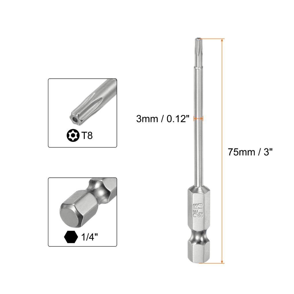 1/2pc Security Torx Bit 1/4" Hex Shank 3" Long T6/T7/T8/T9/T10/T15/T20/T25/T27/T30/T35/T40 Magnetic Screwdriver Torx Head w Hole