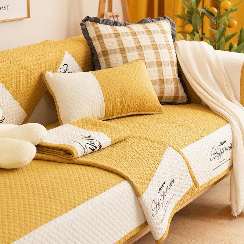 Four Seasons Universal Pure Cotton Sofa Cushion Anti-Slip Fabric Seat Cushion Simple Modern Solid Wood Sofa Cover Cover