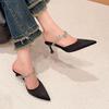 701-6 Internet Celebrity 2025 New Bag Head Slippers Women's Fashion Versatile Pointed Crystal Thin Heel Transparent Rhinestone Sandals