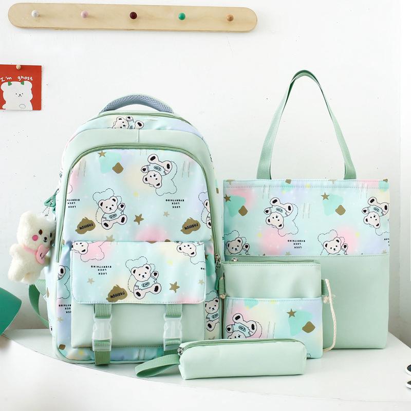 School Bag New Cute Girls School Bag Dream Color Primary School Junior High School Versatile Backpack Four-piece Cartoon Backpack