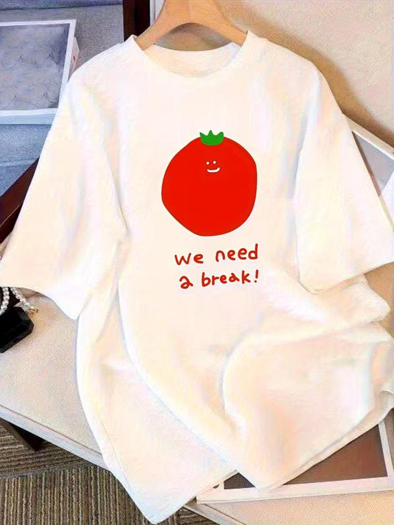 Funny Work Quote Tomato Tshirt Unisexs Unisexs Fit Tees With We Need A Break Slogan Print Casual Crew Neck Minimalist Top