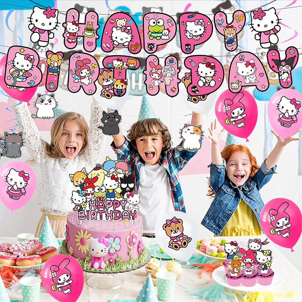 33pcs Hello Kitty Birthday Decorations Include Banners, Cake Toppers, Balloons