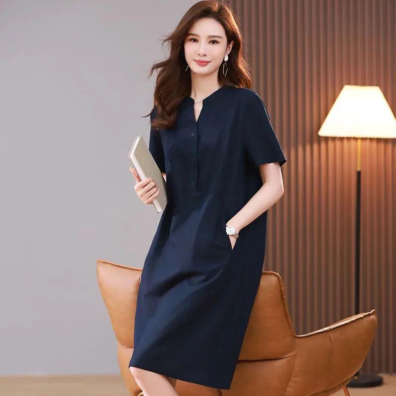 2026 Plus Size Slimming V-Neck Mid-Length Summer Dress for Women