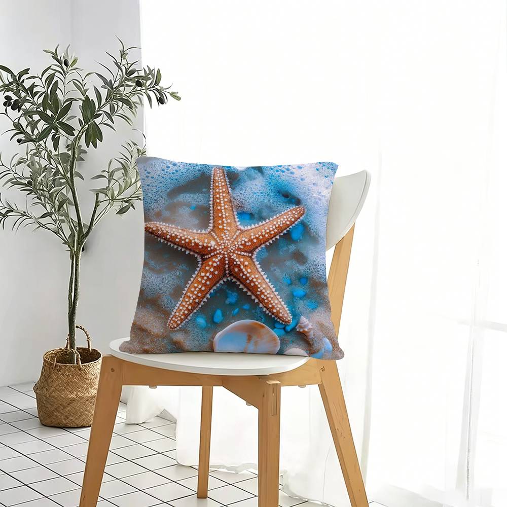 Fresh Ocean Shells Pillow Case Square DoubleSided Sofa Cushion Cover Bedroom Bedside Pillow Gift