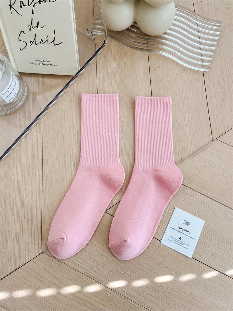 Women's Colorful Mid-Tube Socks In Violet, Orange, Rose, and Red for Modern Dance with Shark Print