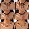 Dark Vintage Blooddrop Tassel Crystal Multi-Layer Necklace Funny Skull Ghost Pumpkin Cross Necklace
