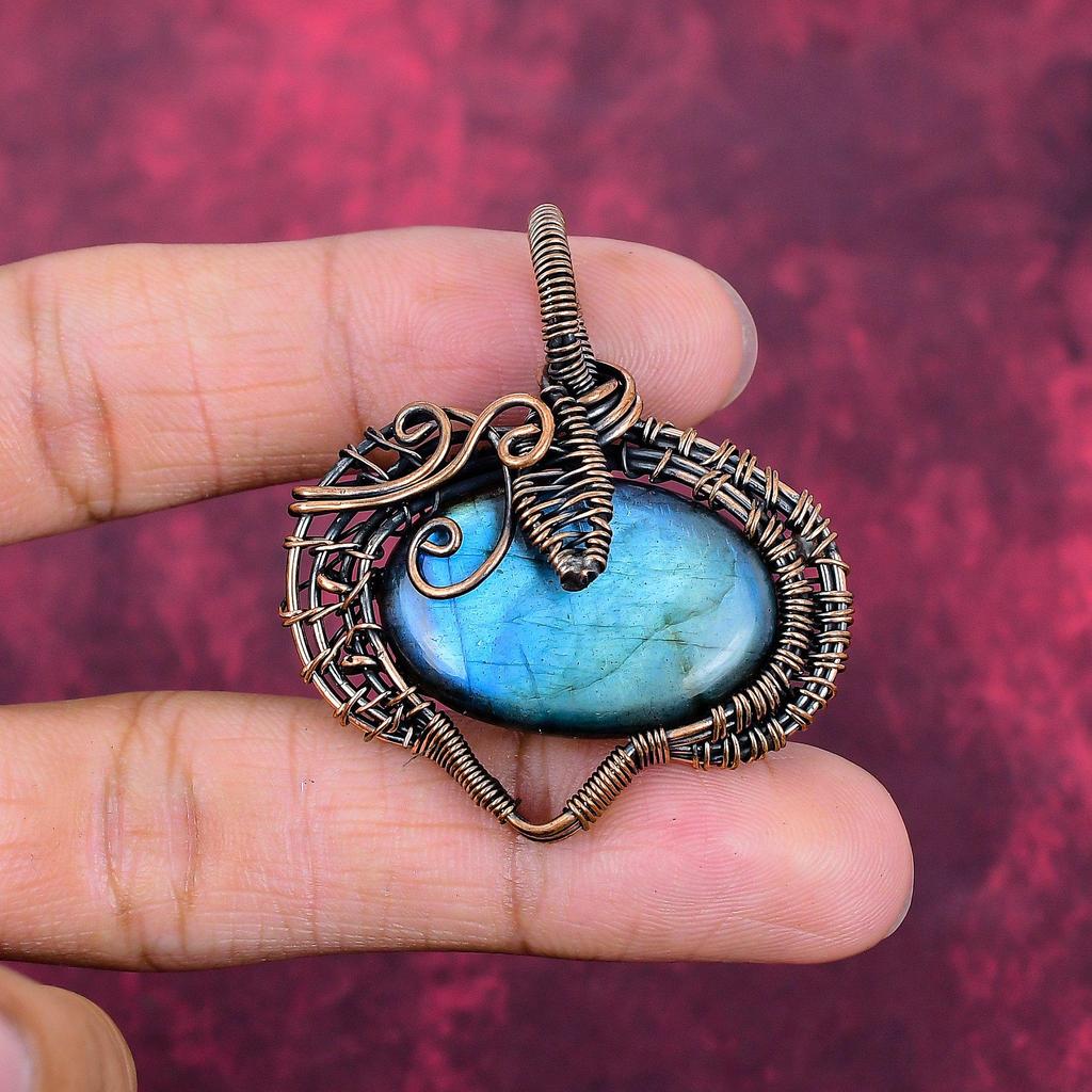 Labradorite Pendant Natural Gemstone Pendant Handmade Copper Wire Wrapped Jewelry