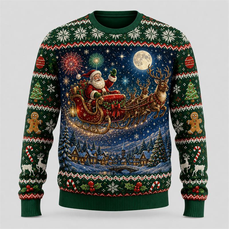 Felpa con Stampa Animalier di Babbo Natale Moda Autunno Inverno Abbigliamento per Feste Natalizie Maglione Brutto Streetwear alla Moda Top Unisex