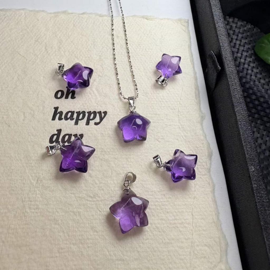 Hot Sale 925 Silver High Quality Healing Gemstone Crystal Crafts Natural Stone Amethyst Star Pendant for Jewelry Gifts