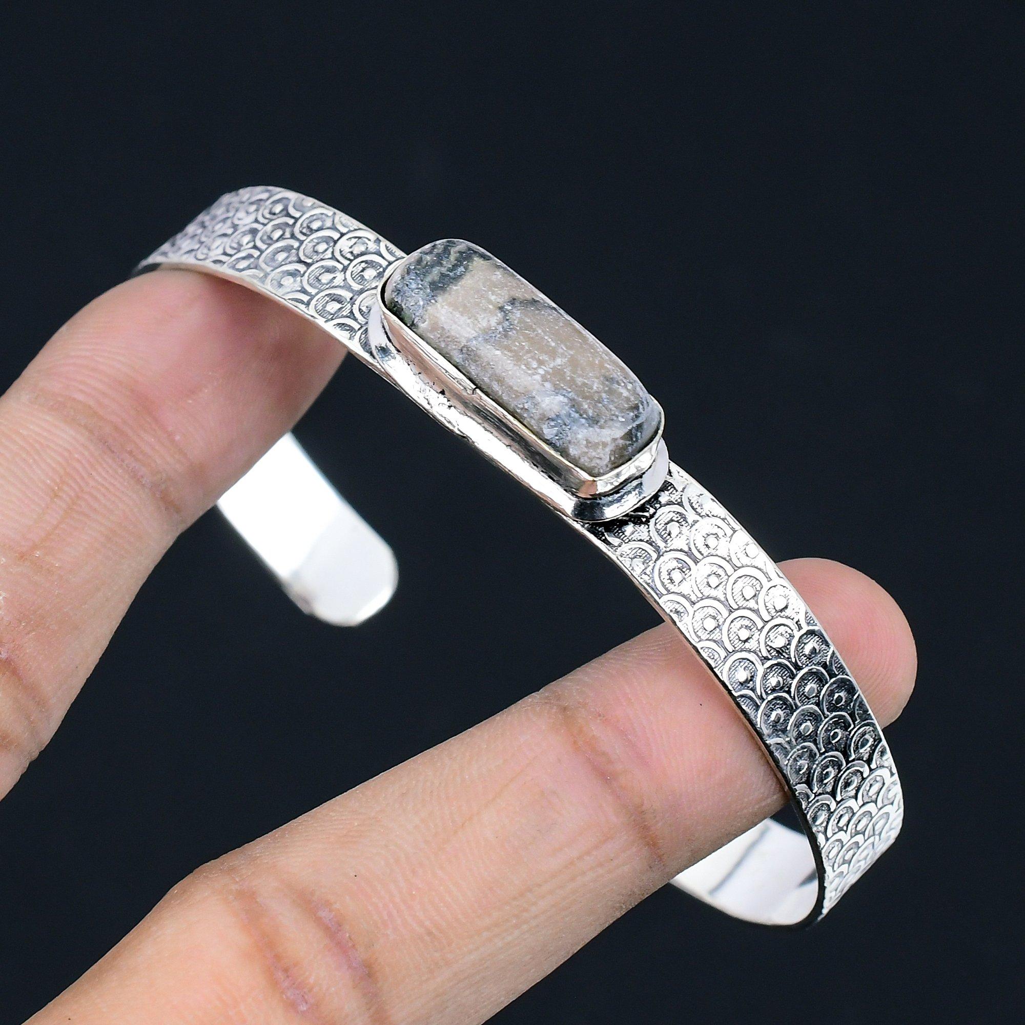 

Daughters Day Deal Spider Web Jasper Gemstone Bangle Jewelry 925 Sterling Silver Adjustable