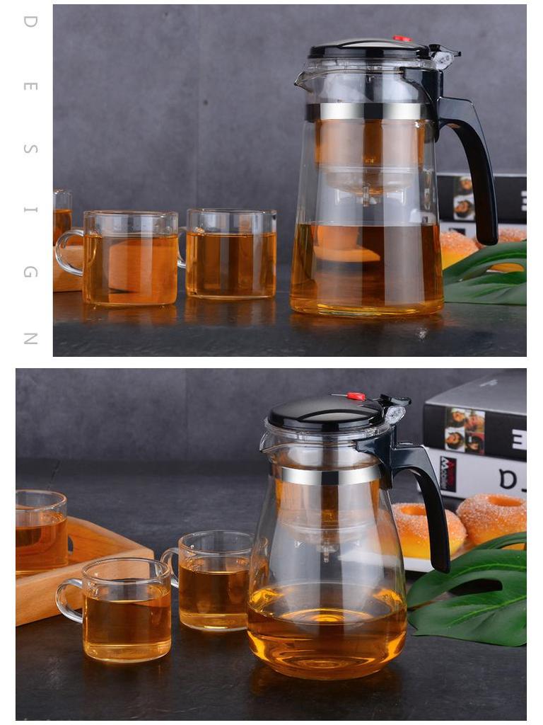 Elegant One-Button Glass Teapot with Tea and Water Separation and Custom Logo
