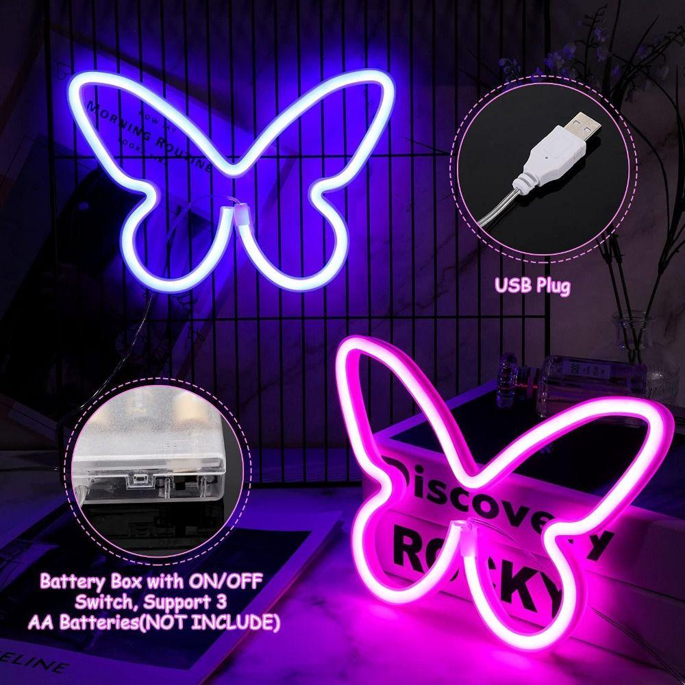 Decoration Lights Energy-saving Butterfly Shaped Light USB/Battery Powered Wall Mounted Led Neon Light Plastics Birthday