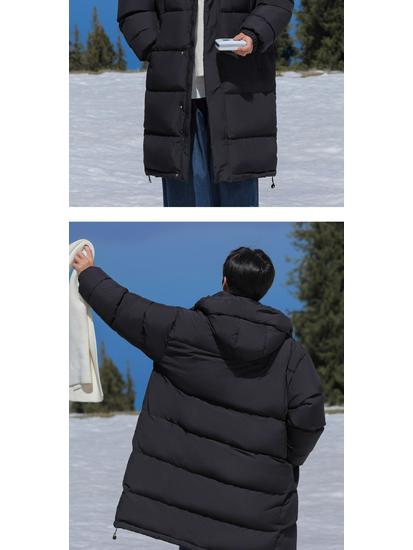 Herren Winter Mittellange Daunenjacke - Lässig, Warm, Lockerer Schnitt, Über das Knie, Verdickter Mantel mit Entendaunen.