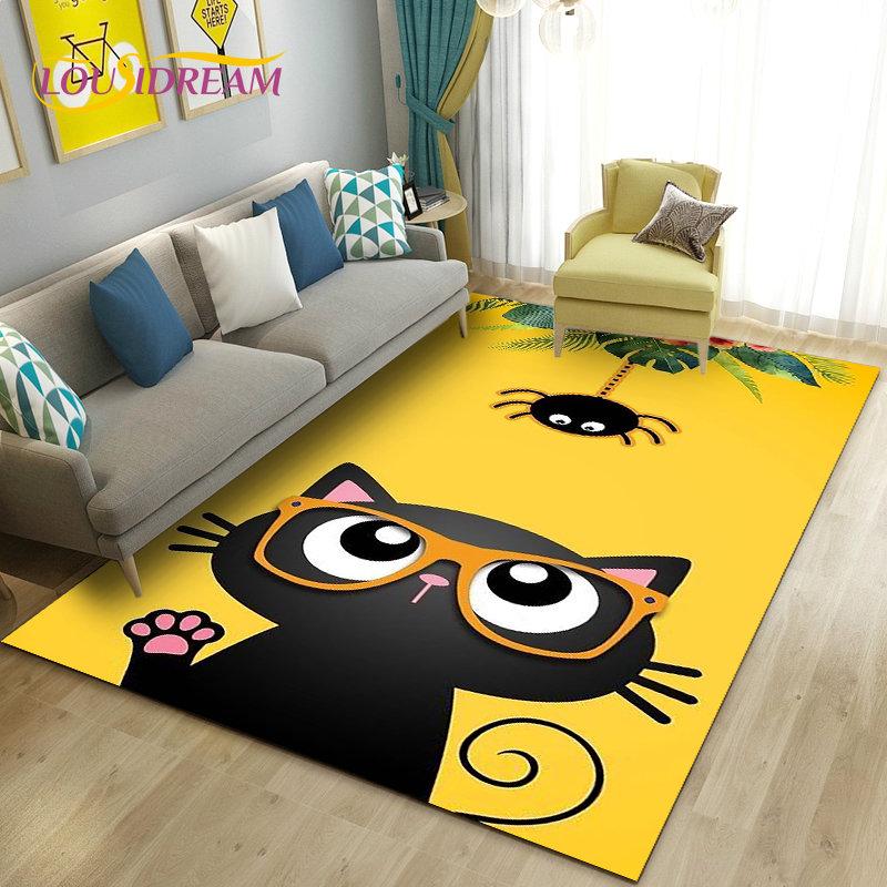 3D Cartoon Cute Cat Area Rug,Carpet Rug for Living Room Bedroom Sofa Doormat Kitchen Decoration,Kid Play Game Non-slip Floor Mat