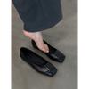 Sheepskin Version~ Black Retro Thin Leather Comfortable Commuting Flat Shoes Women's Minimalist Square Head One Pedal Small Single Shoes