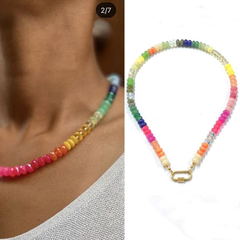 Yori New Rainbow Natural Stone Clavicle Chain Beach Holiday Necklace for Women Popular Waterproof Jewelry Gift