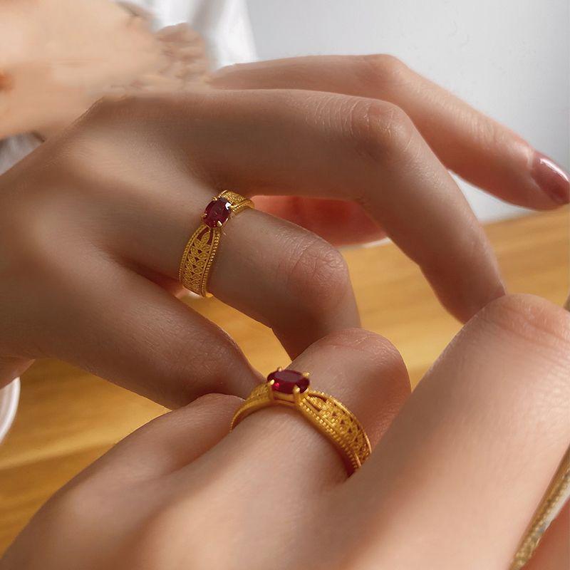 Elegant Red Wheat Ear Synthetic Ring: Women's Luxury Gold Fashion Jewelry